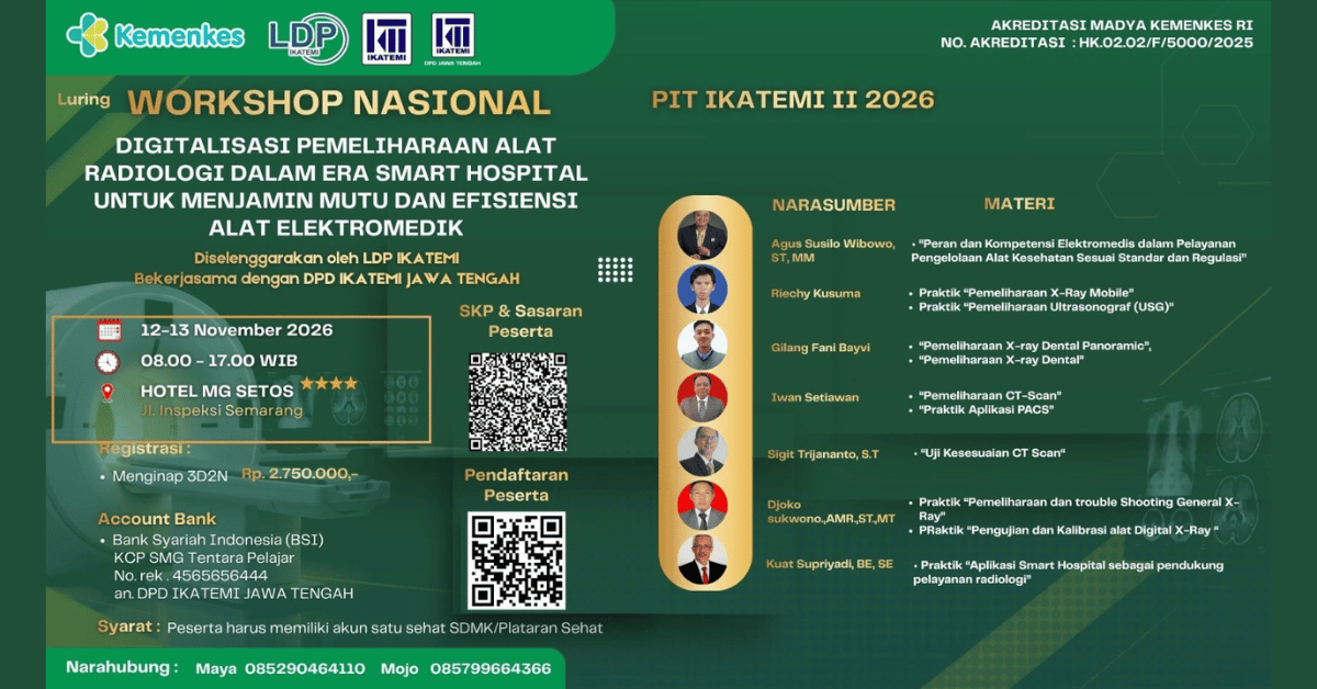 Workshop Nasional Digitalisasi Pemeliharaan Alat Radiologi dalam Era Smart Hospital Digelar di Semarang, 12–13 November 2026